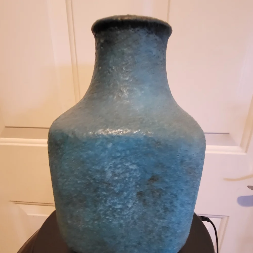 Bitossi Blue 1960s Mid-century Modern Fat Lava Pottery Pitcher Signed